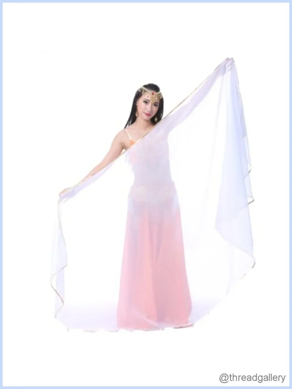 Semicircle Chiffon Hand Scarf Belly Dance Costume Sequin Trim Gold Shawls Veils